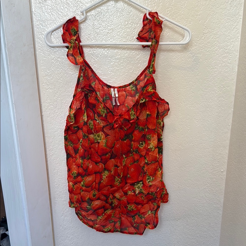 Strawberry Print Red Sleeveless Top